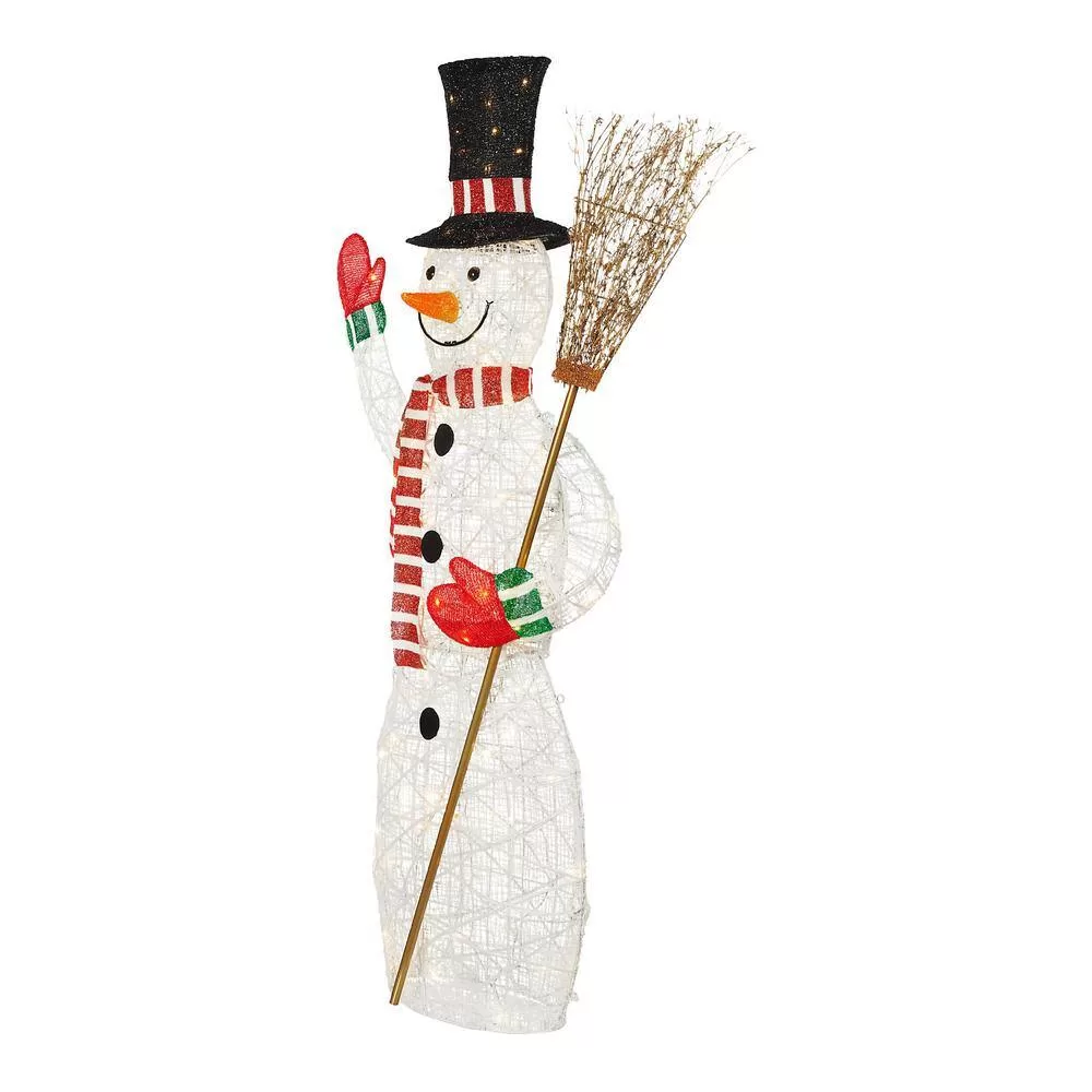 Home Accents Holiday 23RT01223112 6 ft. Warm White LED Snowman with Broom Stick Holiday Yard Decoration