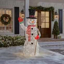 Home Accents Holiday 23RT01223112 6 ft. Warm White LED Snowman with Broom Stick Holiday Yard Decoration