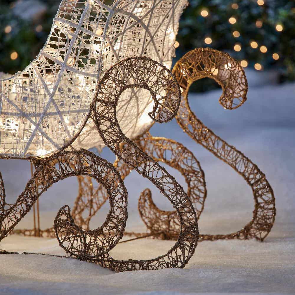 Home Accents Holiday 23RT11722112 60 in. Warm White LED Super Bright PVC Deer with Sleigh Holiday Yard Sculpture