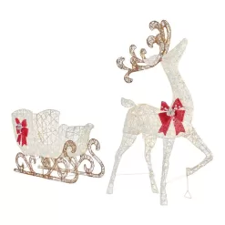 Home Accents Holiday 23RT11722112 60 in. Warm White LED Super Bright PVC Deer with Sleigh Holiday Yard Sculpture