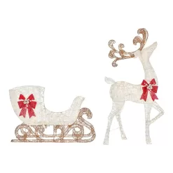 Home Accents Holiday 23RT11722112 60 in. Warm White LED Super Bright PVC Deer with Sleigh Holiday Yard Sculpture
