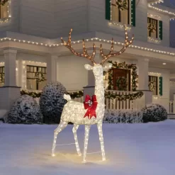 Home Accents Holiday TY285-1911 8.5 ft. Warm White LED Giant Buck with Bow Holiday Yard Decoration