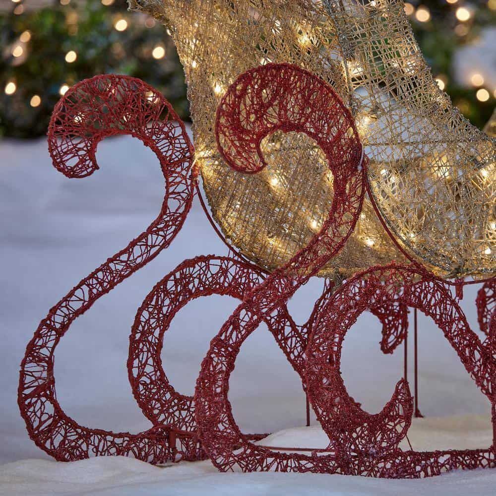 Home Accents Holiday TY374+375-1411 5 ft. Gold Reindeer with 44 in Sleigh Holiday Yard Decoration