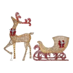 Home Accents Holiday TY374+375-1411 5 ft. Gold Reindeer with 44 in Sleigh Holiday Yard Decoration