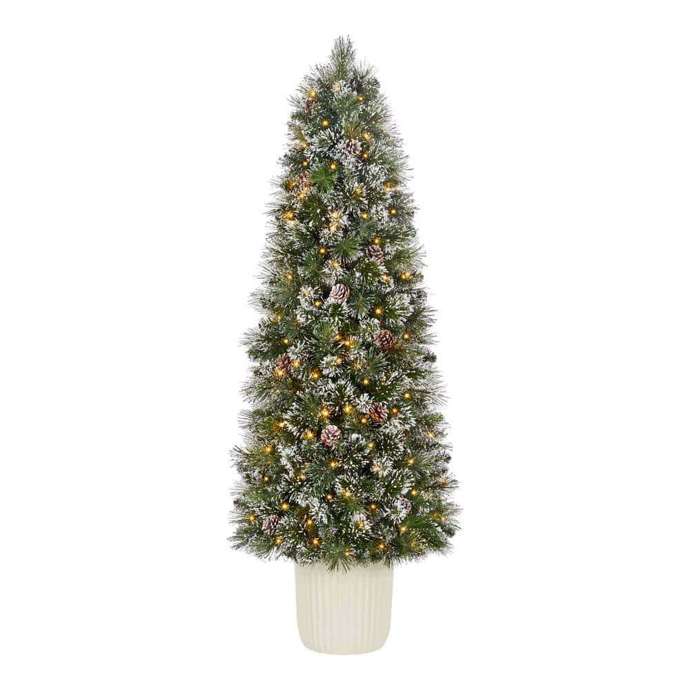 Home Accents Holiday 23PG90127 6 ft. Pre-Lit LED Sparkling Amelia Pine Potted Artificial Christmas Tree