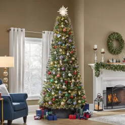 Home Accents Holiday 23PG90080 9 ft. Pre-Lit LED Sparkling Amelia Frosted Pine Artificial Christmas Tree