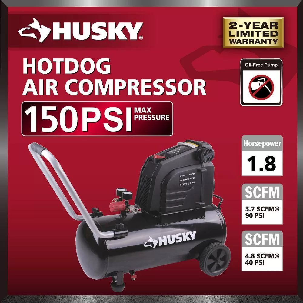 Husky 0300816 8G 150 PSI Hotdog Air Compressor