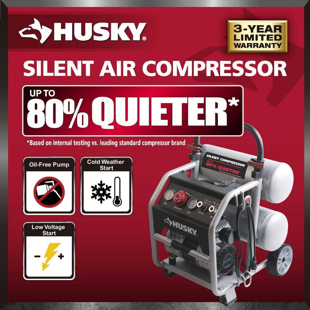 Husky 3320445 4.5 Gal. Portable Electric-Powered Silent Air Compressor
