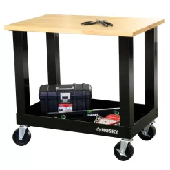 Husky G3600S-US Ready-To-Assemble 3 ft. Portable Solid Wood Top Workbench with Casters in Black