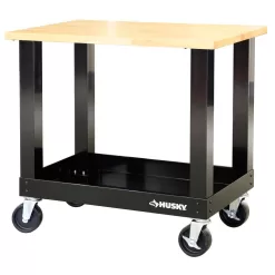 Husky G3600S-US Ready-To-Assemble 3 ft. Portable Solid Wood Top Workbench with Casters in Black