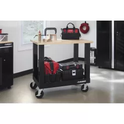 Husky G3600S-US Ready-To-Assemble 3 ft. Portable Solid Wood Top Workbench with Casters in Black