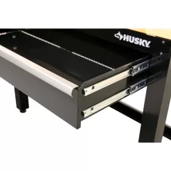 Husky G4801S-US 4 ft. Solid Wood Top Workbench in Black with Pegboard and 1 Drawer