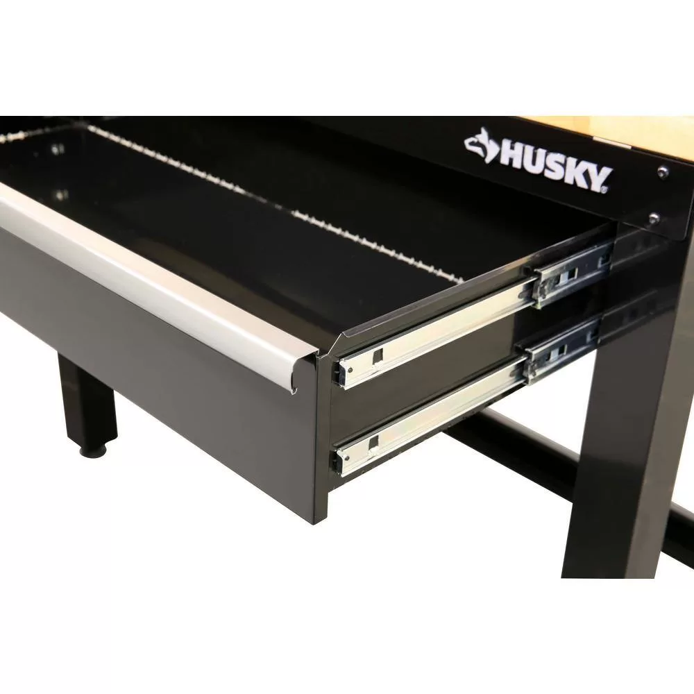 Husky G4801S-US 4 ft. Solid Wood Top Workbench in Black with Pegboard and 1 Drawer