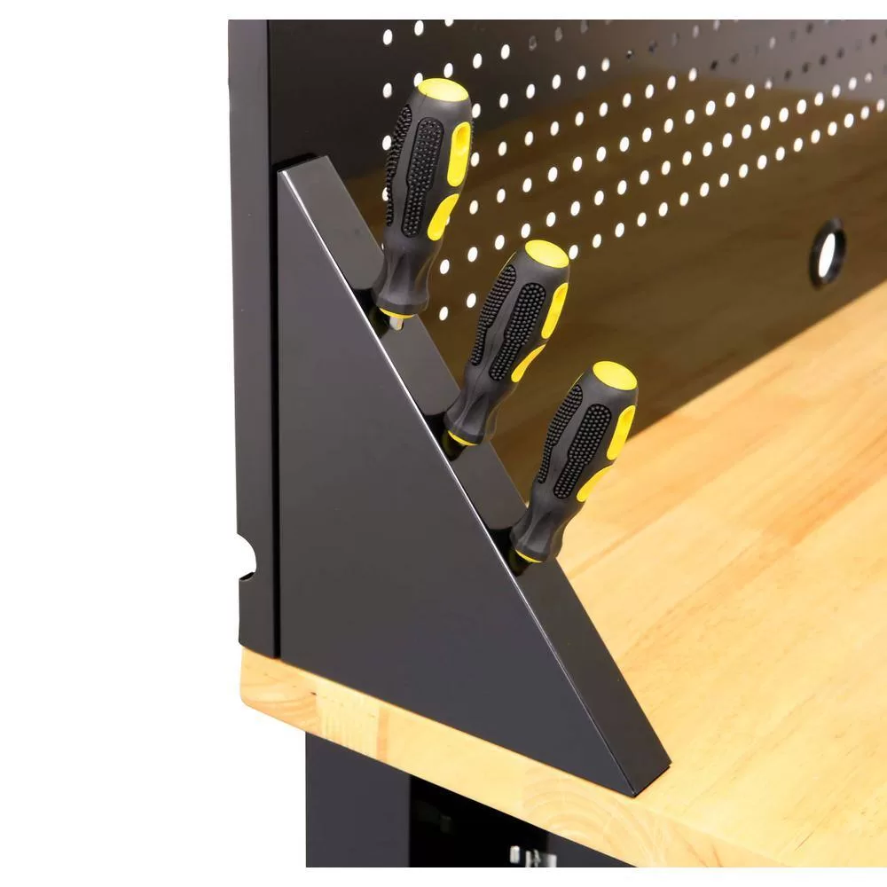 Husky G4801S-US 4 ft. Solid Wood Top Workbench in Black with Pegboard and 1 Drawer