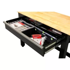 Husky G4801S-US 4 ft. Solid Wood Top Workbench in Black with Pegboard and 1 Drawer