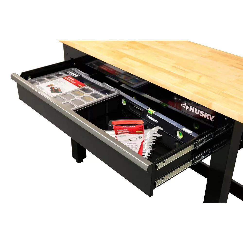 Husky G4801S-US 4 ft. Solid Wood Top Workbench in Black with Pegboard and 1 Drawer