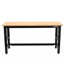 Husky G7200S-US 6 ft. Adjustable Height Solid Wood Top Workbench in Black for Ready to Assemble Steel Garage Storage System