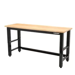 Husky G7200S-US 6 ft. Adjustable Height Solid Wood Top Workbench in Black for Ready to Assemble Steel Garage Storage System