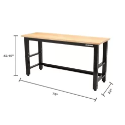 Husky G7200S-US 6 ft. Adjustable Height Solid Wood Top Workbench in Black for Ready to Assemble Steel Garage Storage System