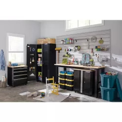 Husky G7200S-US 6 ft. Adjustable Height Solid Wood Top Workbench in Black for Ready to Assemble Steel Garage Storage System