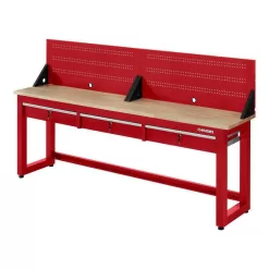 Husky G9603SR-US Ready-To-Assemble 8 ft. Solid Wood Top Workbench in Red with Pegboard and 3 Drawers