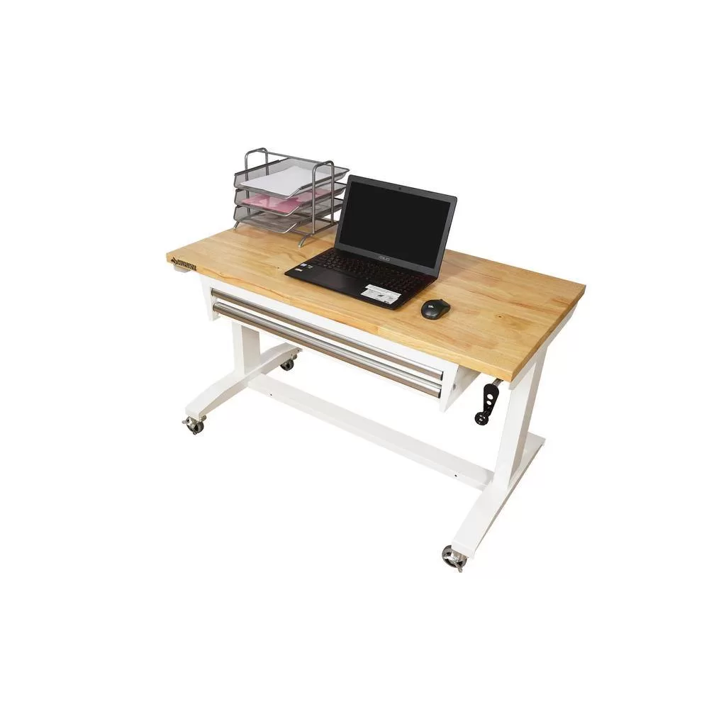 Husky HOLT4602BJ2 46 in. Adjustable Height Work Table with 2-Drawers in White