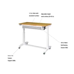 Husky HOLT4602BJ2 46 in. Adjustable Height Work Table with 2-Drawers in White