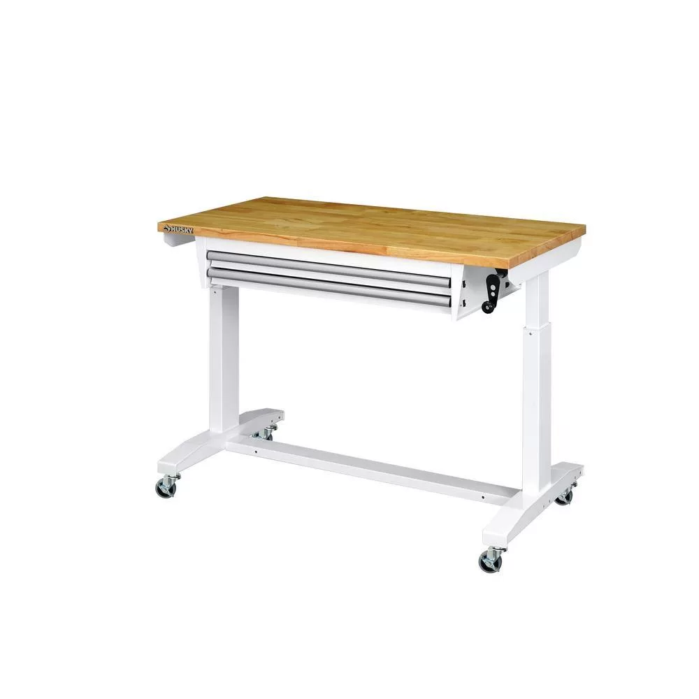 Husky HOLT4602BJ2 46 in. Adjustable Height Work Table with 2-Drawers in White