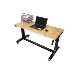 Husky HOLT52XDB12 52 in. W x 24 in. D Adjustable Height Solid Wood Top Workbench Table in Black