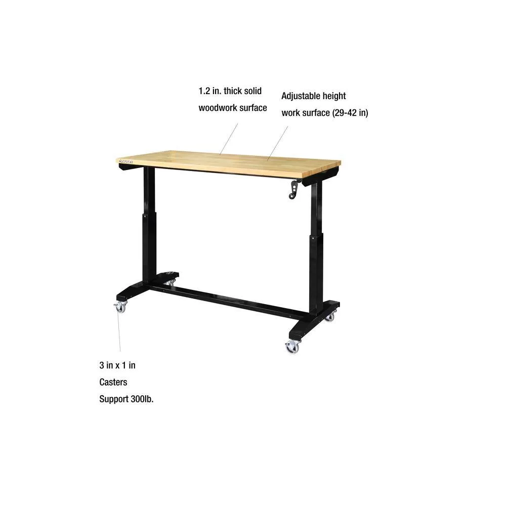 Husky HOLT52XDB12 52 in. W x 24 in. D Adjustable Height Solid Wood Top Workbench Table in Black
