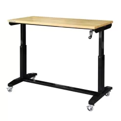 Husky HOLT52XDB12 52 in. W x 24 in. D Adjustable Height Solid Wood Top Workbench Table in Black