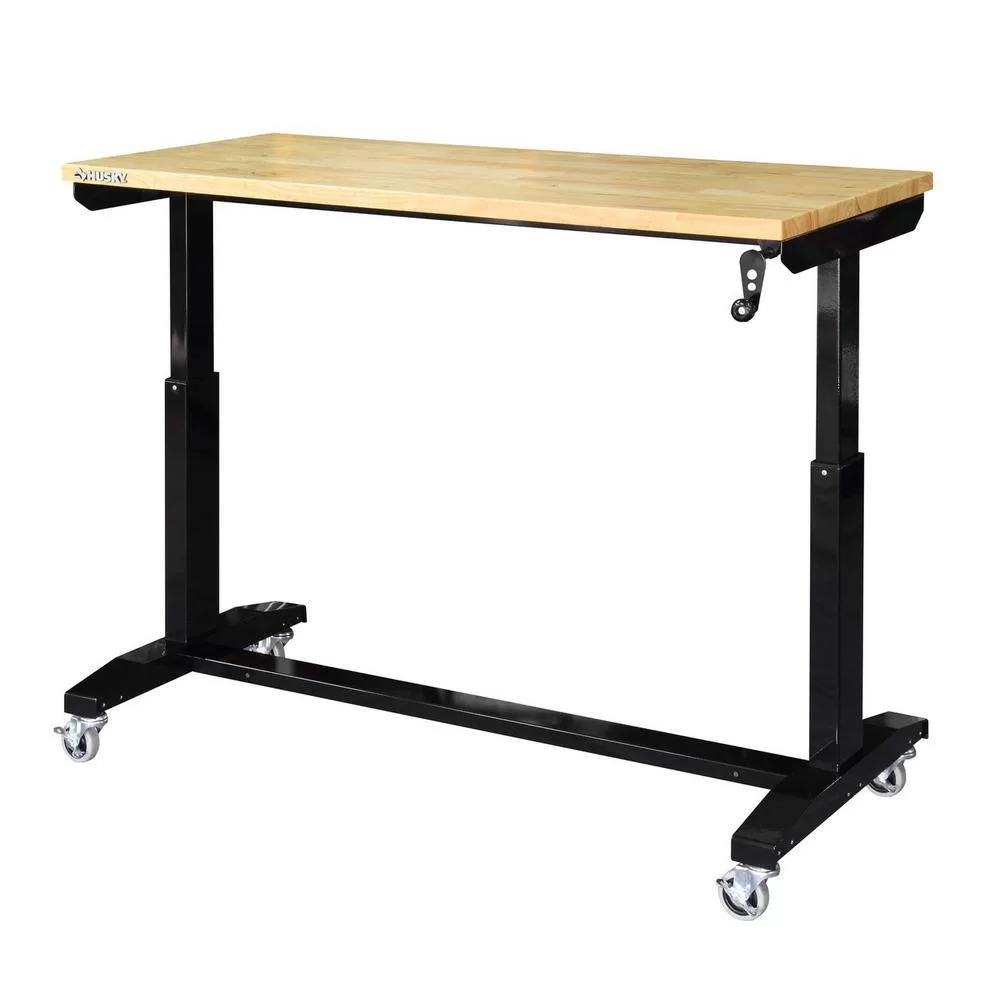 Husky HOLT52XDB12 52 in. W x 24 in. D Adjustable Height Solid Wood Top Workbench Table in Black
