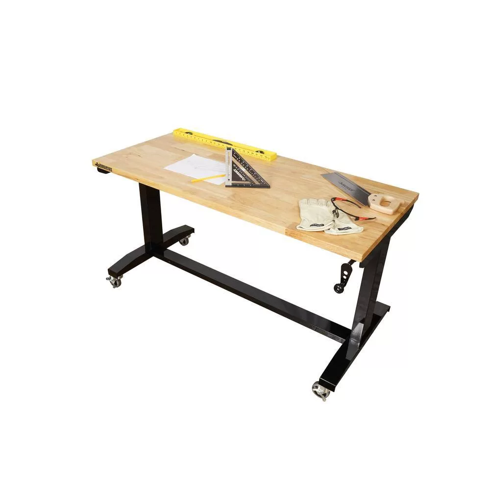 Husky HOLT52XDB12 52 in. W x 24 in. D Adjustable Height Solid Wood Top Workbench Table in Black