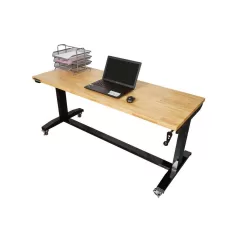Husky HOLT62XDB12 62 in. W x 24 in. D Adjustable Height Solid Wood Top Workbench Table in Black