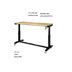 Husky HOLT62XDB12 62 in. W x 24 in. D Adjustable Height Solid Wood Top Workbench Table in Black