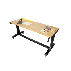 Husky HOLT62XDB12 62 in. W x 24 in. D Adjustable Height Solid Wood Top Workbench Table in Black