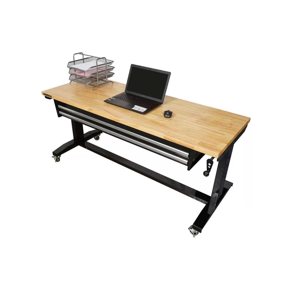 Husky HOTL6202B12 62 in. Adjustable Height Workbench Table with 2-Drawers in Black