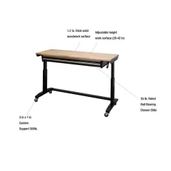 Husky HOTL6202B12 62 in. Adjustable Height Workbench Table with 2-Drawers in Black