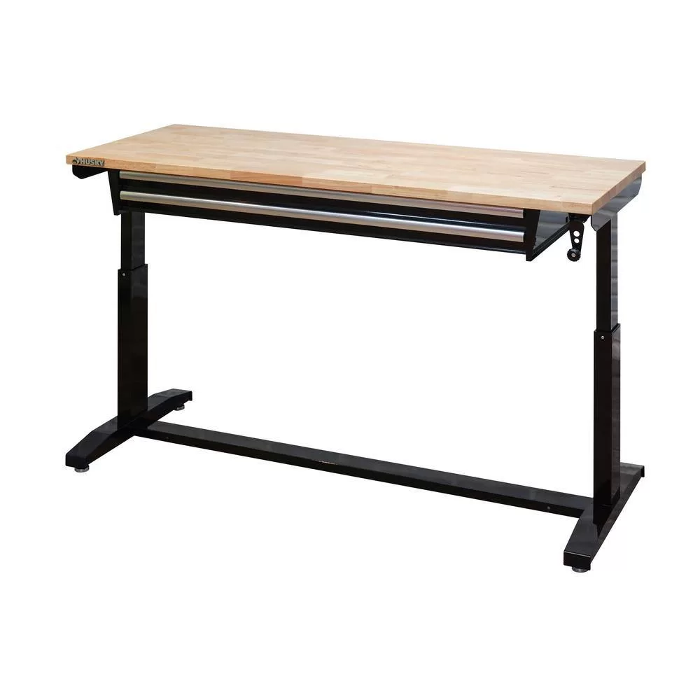 Husky HOTL6202B12 62 in. Adjustable Height Workbench Table with 2-Drawers in Black