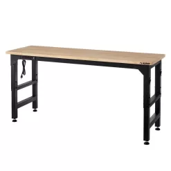 Husky HTC1000004 6 ft. Adjustable Height Solid Wood Top Workbench in Black for Heavy Duty Welded Steel Garage Storage System