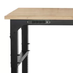 Husky HTC1000004 6 ft. Adjustable Height Solid Wood Top Workbench in Black for Heavy Duty Welded Steel Garage Storage System