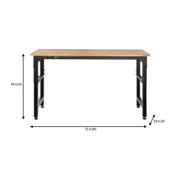 Husky HTC1000004 6 ft. Adjustable Height Solid Wood Top Workbench in Black for Heavy Duty Welded Steel Garage Storage System