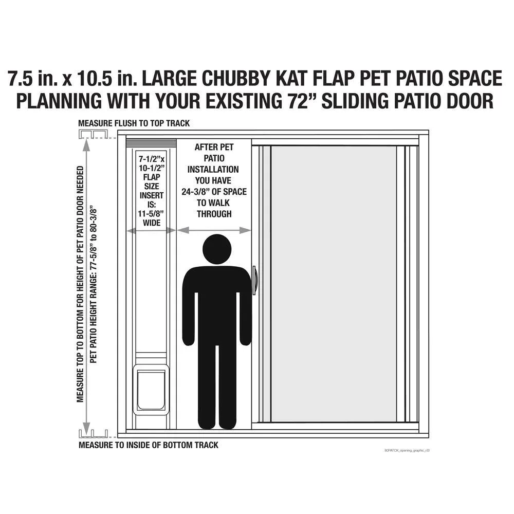 Ideal Pet Products 80PATCKW 7.5 in. x 10.5 in. Large White Chubby Kat Pet Patio Door Insert for 77.6 in. to 80.4 in. Aluminum Sliding Glass Door