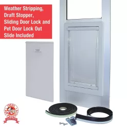 Ideal Pet Products 80PATCKW 7.5 in. x 10.5 in. Large White Chubby Kat Pet Patio Door Insert for 77.6 in. to 80.4 in. Aluminum Sliding Glass Door