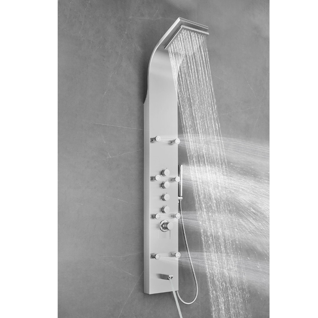 AKDY Stainless Steel Dual Head Waterfall Shower Panel System with 3-way Diverter Valve Included