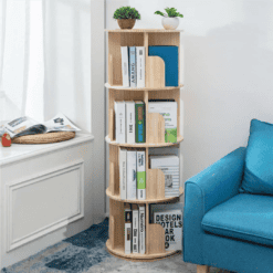 Rotating Bookshelf 360 Display 4 Tier Floor Standing Bookcase Storage Rack for Kids&Adults Solid Wood Bookshelf Organizer