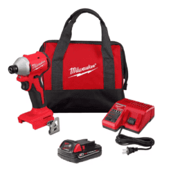 Milwaukee 3650-21P M18 18-Volt Lithium-Ion Compact Brushless Cordless 1/4 in. Impact Driver Kit with One 2.0 Ah Battery, Charger & Tool Bag