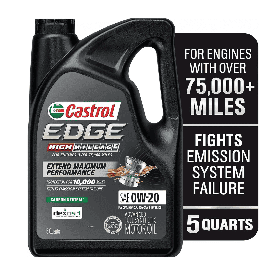 Castrol EDGE High Mileage 0W-20 Advanced Full Synthetic Motor Oil, 5 Quarts
