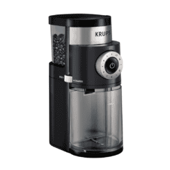 Krups Precision Plastic and Stainless Steel Flat Burr Grinder 12 Cup 110 Watts 12 Grind Settings, Cold Brew Black
