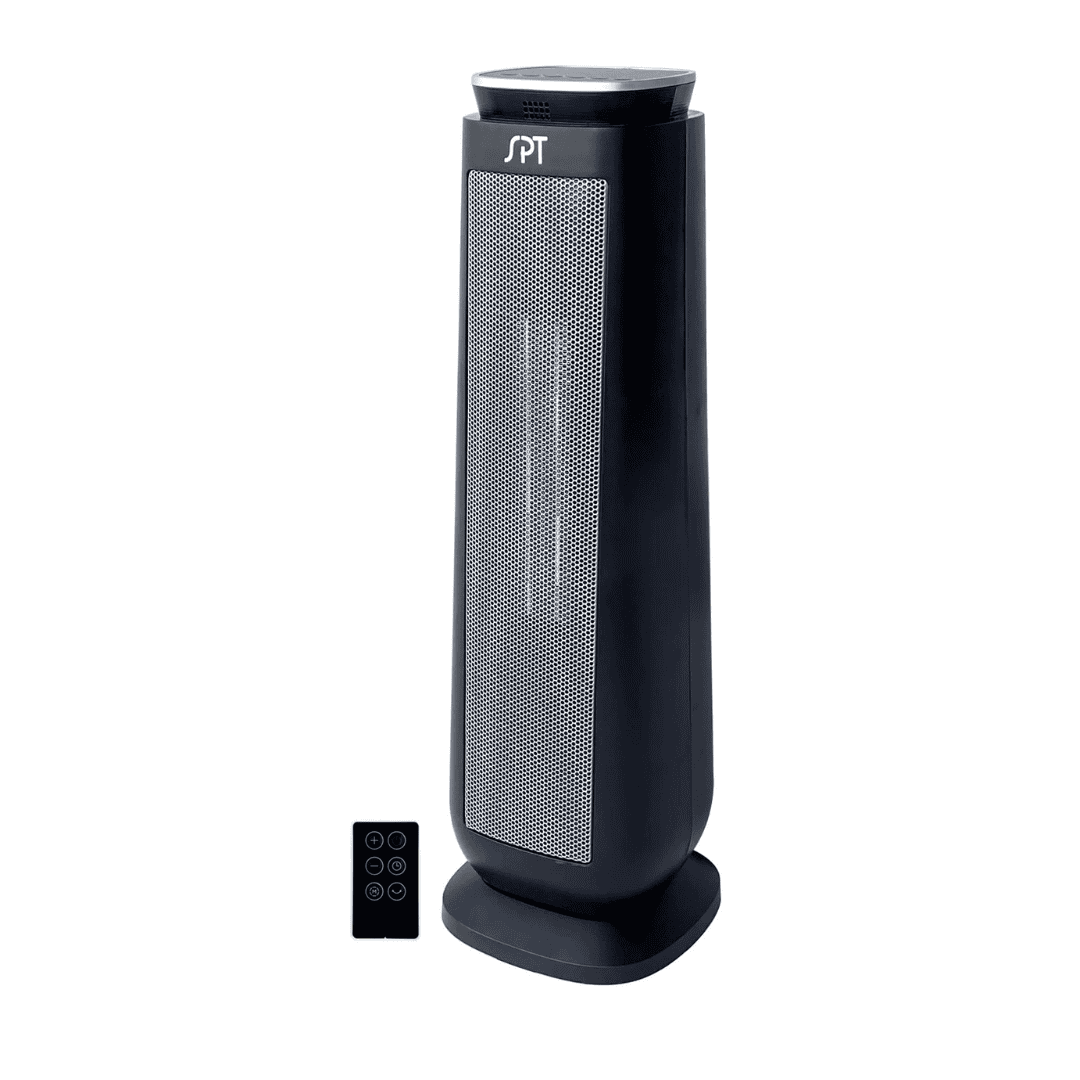 SPT Up to 1500-Watt Ceramic Tower Indoor Electric Space Heater with Thermostat and Remote Included